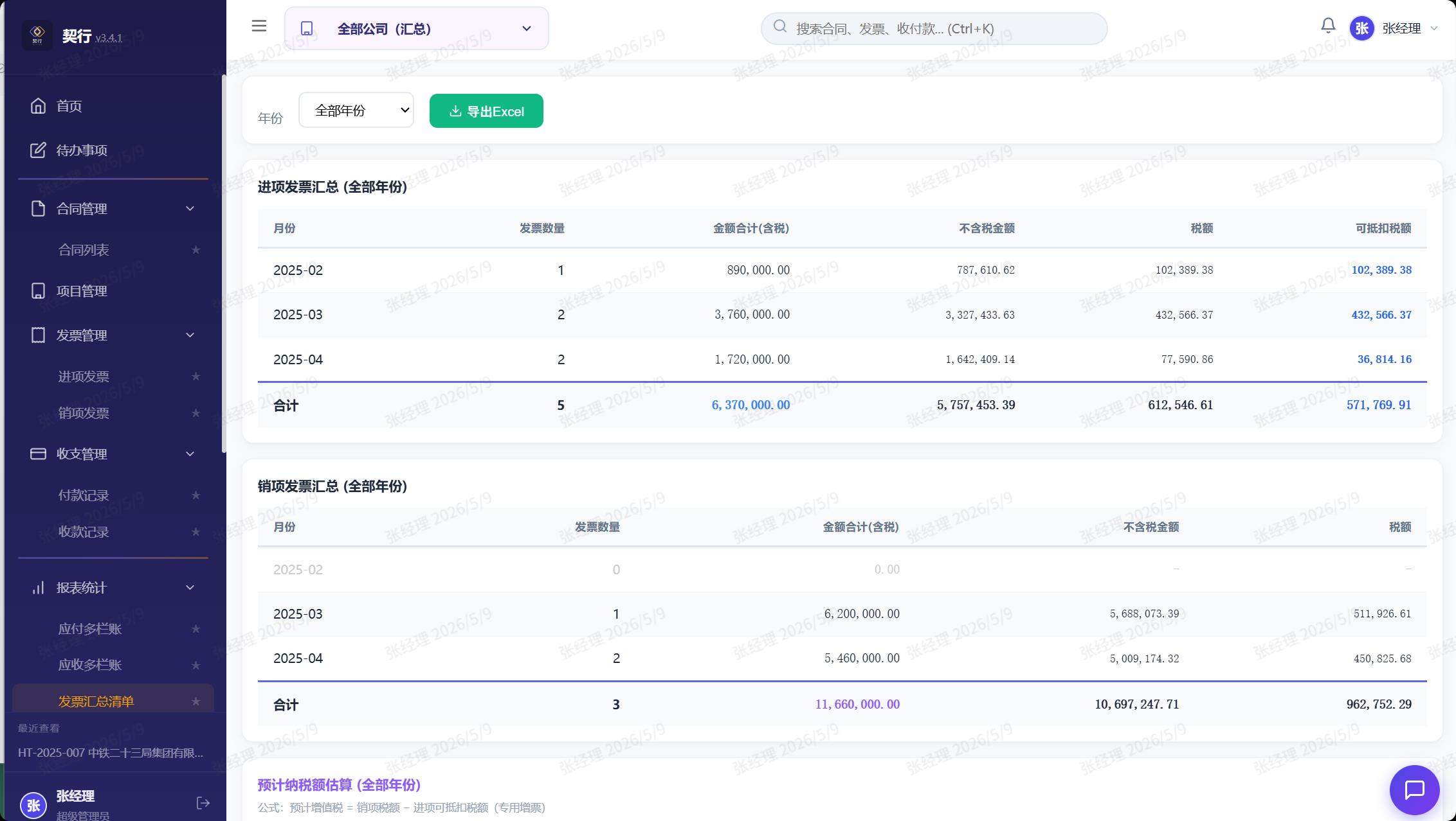 报表分析 - 发票汇总清单